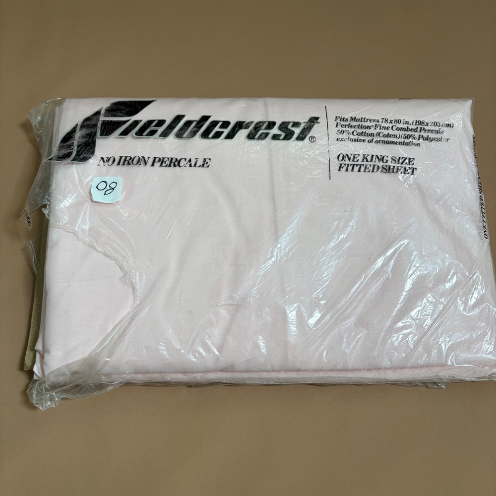 Fieldcrest King Fitted Sheet Pink No Iron Percale 180TC Made in USA Vintage